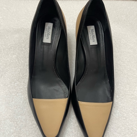 MaxMara Pointed Toe Pump Kitten Heel Size 6 Black and Nude - Picture 10 of 12